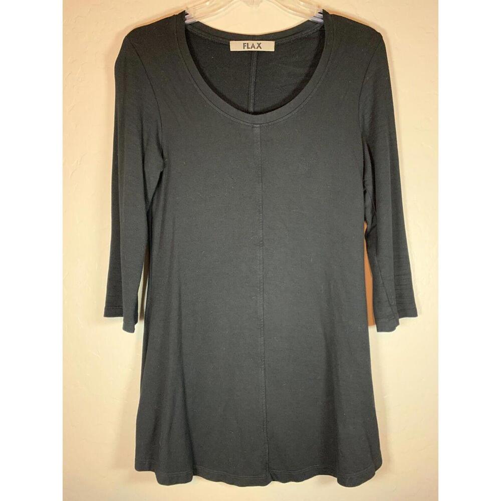 FLAX Scoop Neck Long Line Black Tunic‎ T Shirt Size XS 0849